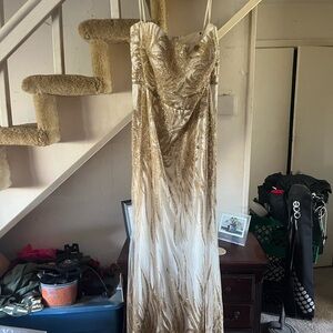 Elegant Gold and Cream Evening Gown